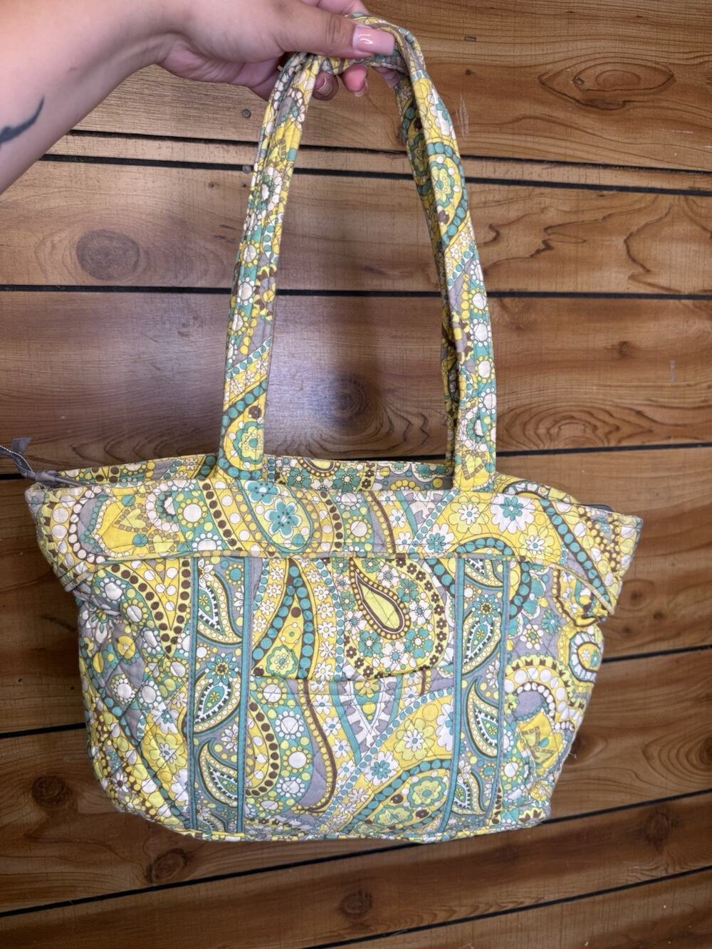 Vera Bradley Lemon Parfait Handbag Yellow Green Paisley Quilt Retired Pattern